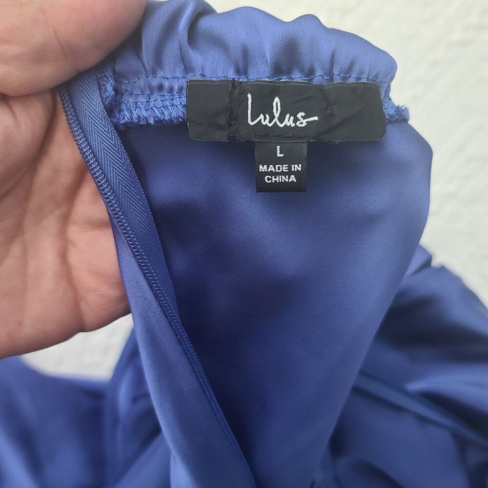 Lulus elegant classic mock neck satin sleeveless maxi dress blue Size Large - Picture 12 of 13